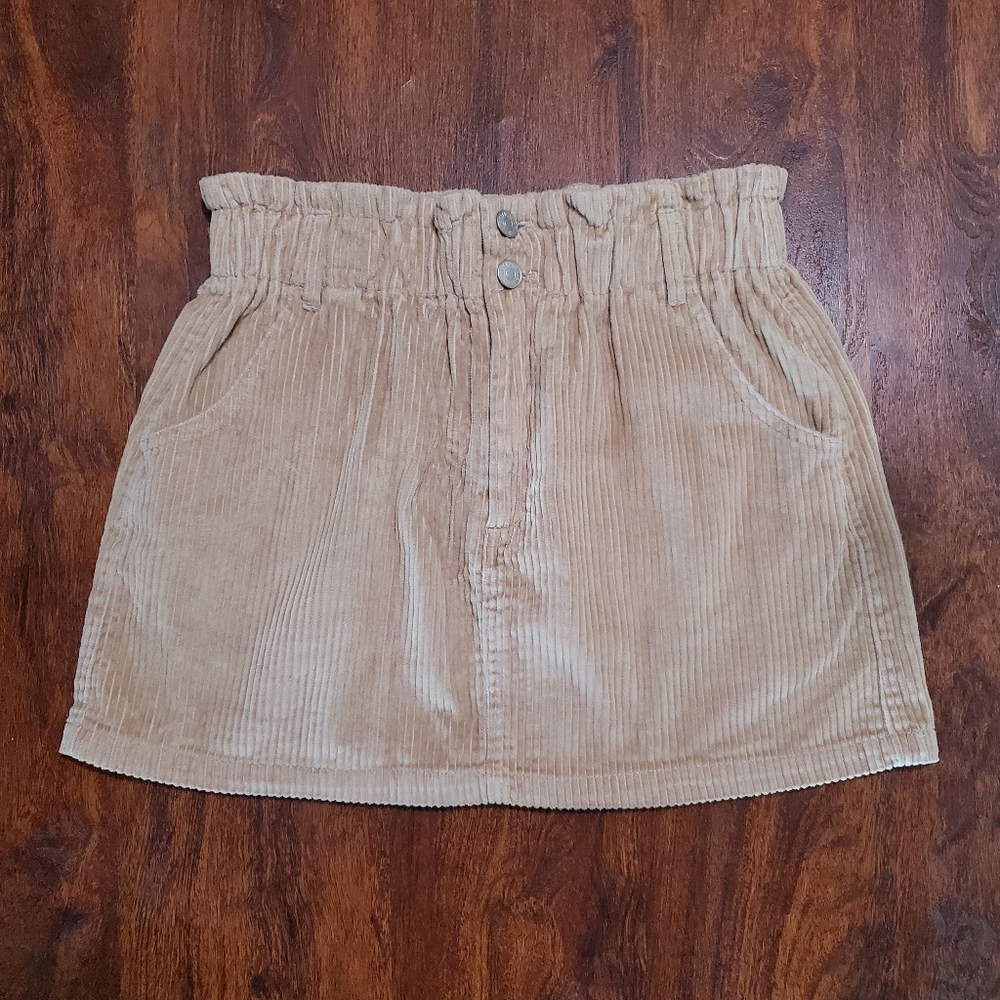 Forever 21 Womens Wide Corduroy Mini Skirt Tan Beige Size L